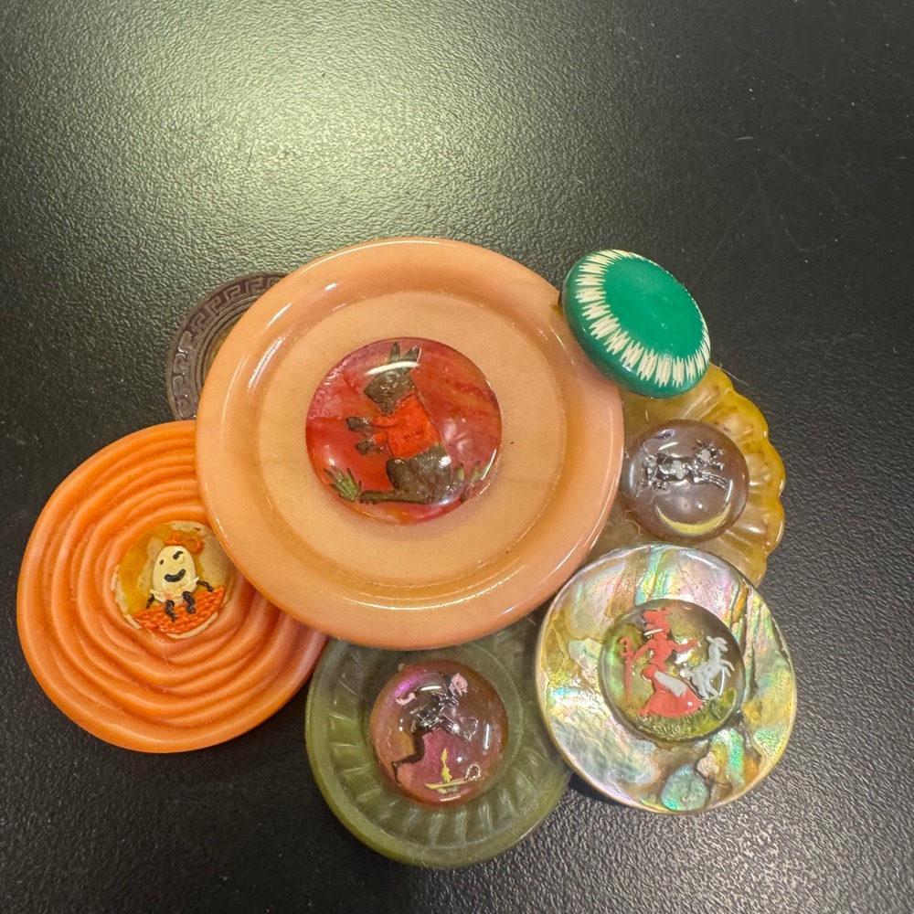 Vintage Button Collage Brooch Nursery Rhyme Multi Color Whimsical